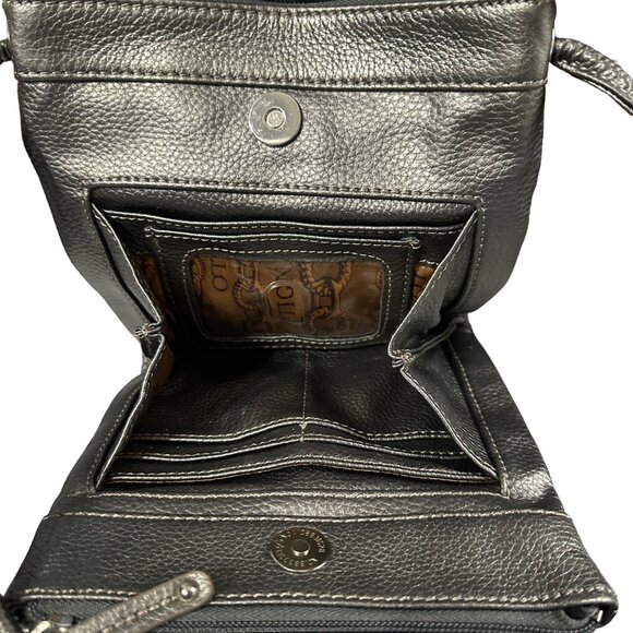 Tignanello silver pebble leather multi compartment crossbody purse satin lining - Picture 5 of 11